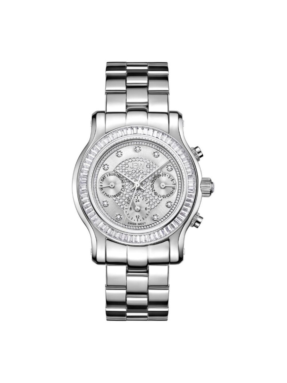 NWT JBW Laurel Silver Multi-Function Diamond Dial Steel Bracelet Ladies Watch
